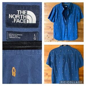 The North Face Men's Casual Blue Button Down Shirt campfire print Mens L